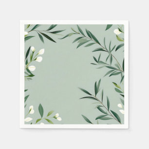 Serviette En Papier Branches Vertes Minimalistes Sur Bleu Dusty