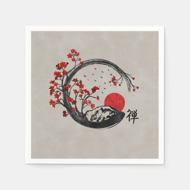 Serviette En Papier Branches Zen Enso Circle et Sakura (Devant)