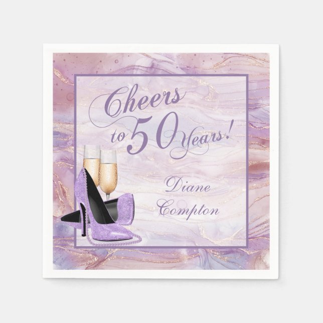 Serviette En Papier Bravo à 50 ans Lavender Gold (Devant)