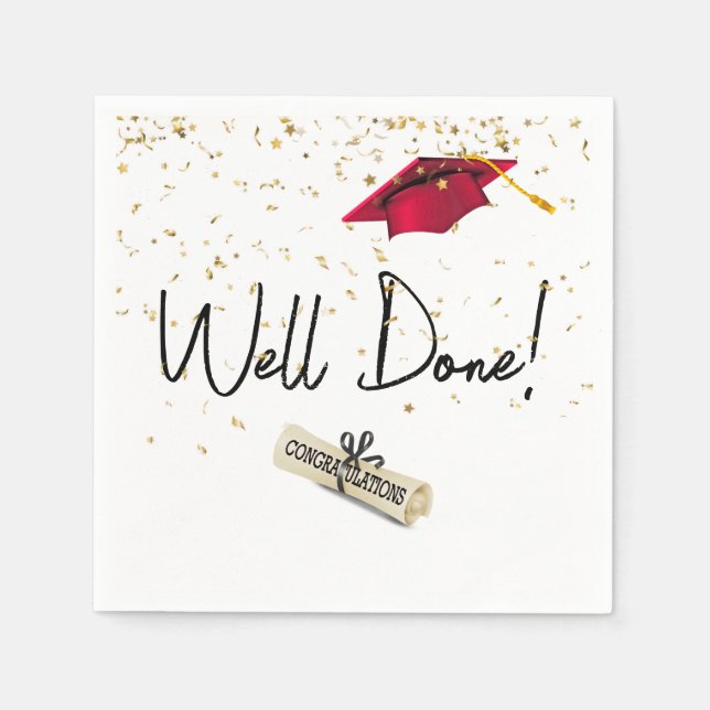 Serviette En Papier Bravo Confetti Gold Graduation Avec Casquette Roug (Devant)
