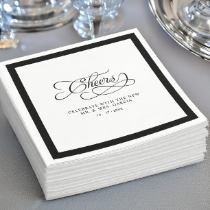 Serviette En Papier Bravo M. et Mme Mariage Calligraphie Bordure Noir
