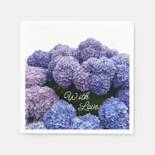 Serviette En Papier Bridal, Baby Shower Napkins Purple, Blue Hydrangea (Devant)
