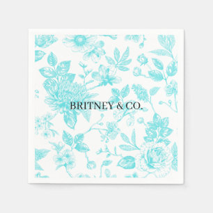 Serviette En Papier Bride & Co. Toile Florale Turquoise Personnalisée
