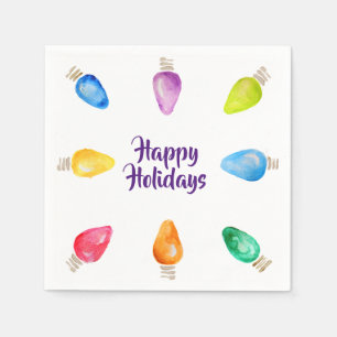 Serviette En Papier Bright Christmas Bulbs, Happy Holidays Paper