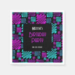 Serviette En Papier Bright Neon violet bleu géométrique Anniversaire