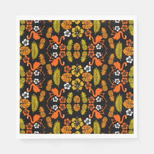 Serviette En Papier Bright Orange Floral Tropical Motif