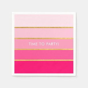 Serviette En Papier Bright Pink & Gold Stripe personnalisable