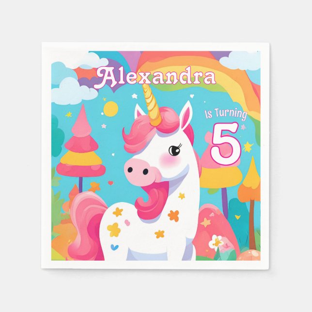 Serviette En Papier Bright rose mignon Unicorn Anniversaire (Devant)