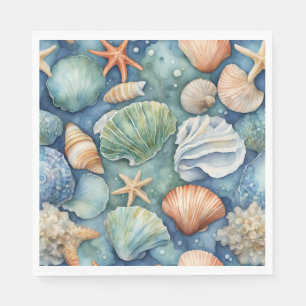Serviette En Papier Brise Océanique Aquarelle : Coquillage et Étoile d