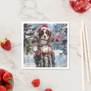 Serviette En Papier Brittany Spaniel Dog équitation moto Noël
