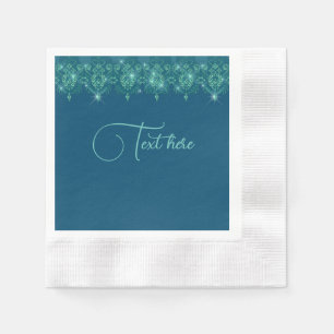 Serviette En Papier Broderie élégante bleu sarcelle scintillant