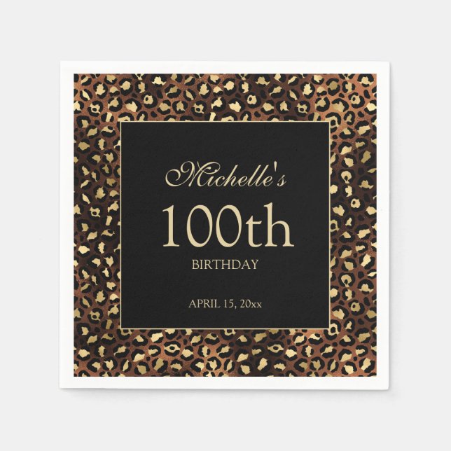 Serviette En Papier Bronze Gold Black Cheetah Leopard 100e anniversair (Devant)