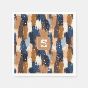 Serviette En Papier Brosses Abstraites en bleu, blanc et Brown (2)