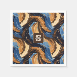 Serviette En Papier Brosses Abstraites en bleu et Brown