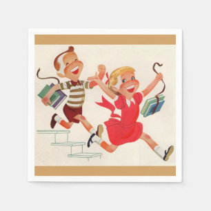 Serviette En Papier brother and sister on theiway to school