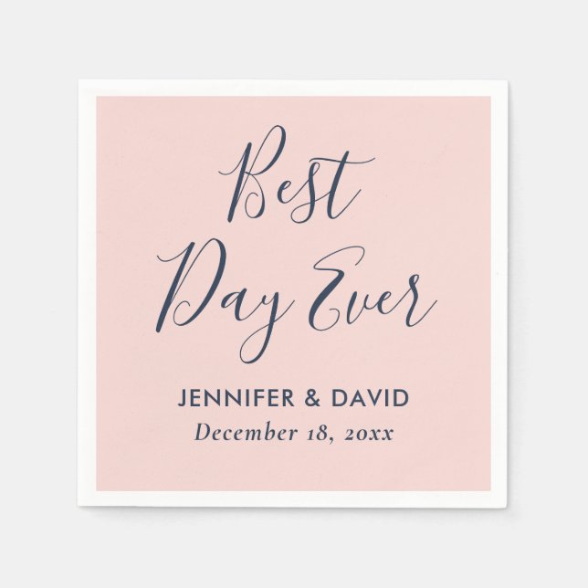 Serviette En Papier Brousset de script moderne et Mariage bleu marine (Devant)