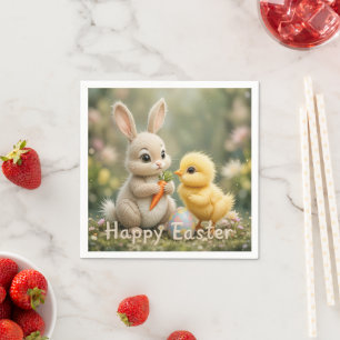 Serviette En Papier Broustillant mignon et poulet Scene de Pâques