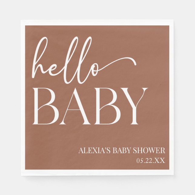 Serviette En Papier Brown Boho Bohemian Hello Baby shower bébé (Devant)