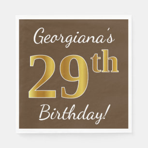 Serviette En Papier Brown, Faux Gold 29e anniversaire + Nom personnali