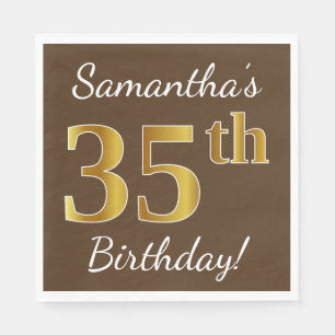 Serviette En Papier Brown, Faux Gold 35e anniversaire + Nom personnali