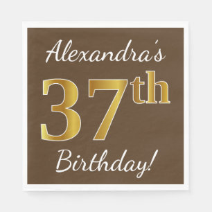 Serviette En Papier Brown, Faux Gold 37e anniversaire + Nom personnali