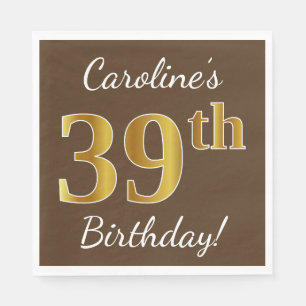 Serviette En Papier Brown, Faux Gold 39e anniversaire + Nom personnali