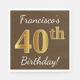 Serviette En Papier Brown, Faux Gold 40e anniversaire + Nom personnali