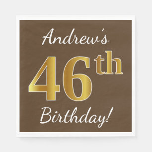 Serviette En Papier Brown, Faux Gold 46e anniversaire + Nom personnali