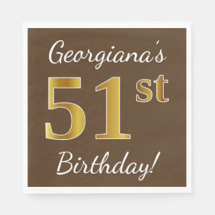 Serviette En Papier Brown, Faux Gold 51e anniversaire + Nom personnali