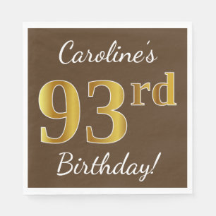 Serviette En Papier Brown, Faux Gold 93ème anniversaire + Nom personna