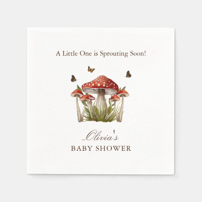 Serviette En Papier Brown Maroon champignons papillon Baby shower à th (Devant)