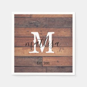 Serviette En Papier Brown Monogramme Motif rustique établi