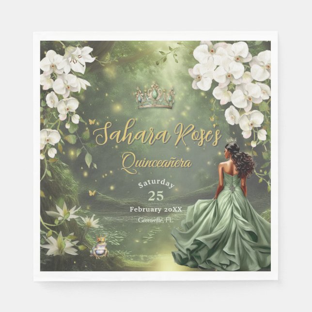 Serviette En Papier Brown Princess and Frog Sage Green Quinceanera 16 (Devant)