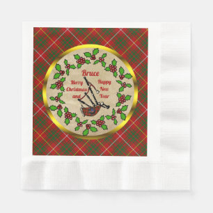 Serviette En Papier Bruce Tartan Bagpipes avec Holly Christmas