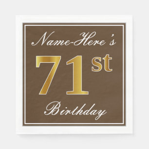 Serviette En Papier Brun élégant, anniversaire d'or de Faux