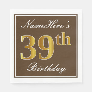 Serviette En Papier Brun élégant, anniversaire d'or de Faux