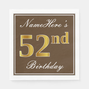 Serviette En Papier Brun élégant, anniversaire d'or de Faux