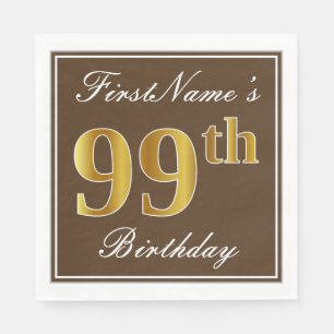 Serviette En Papier Brun élégant, anniversaire d'or de Faux