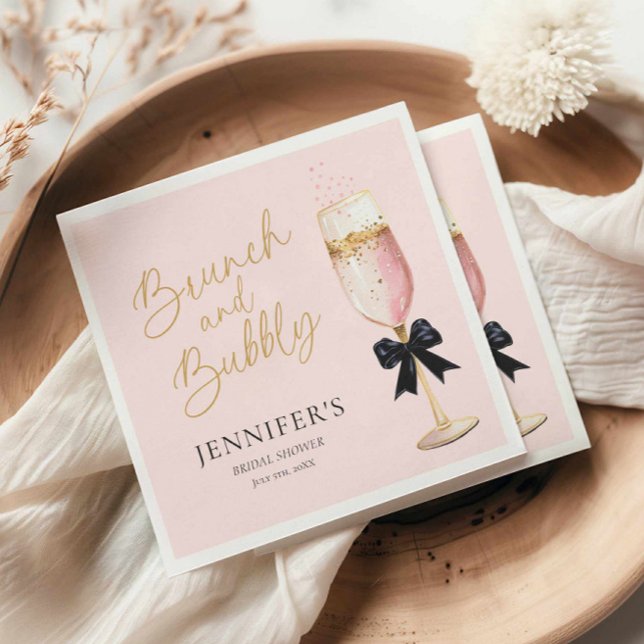 Serviette En Papier Brunch Champagne rose et Fête des mariées Bubbly (Pink Champagne Brunch Bridal Shower Napkins)