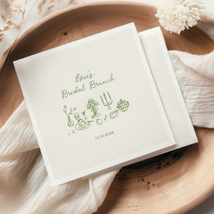 Serviette En Papier Brunch de mariage vert dessiné à la main