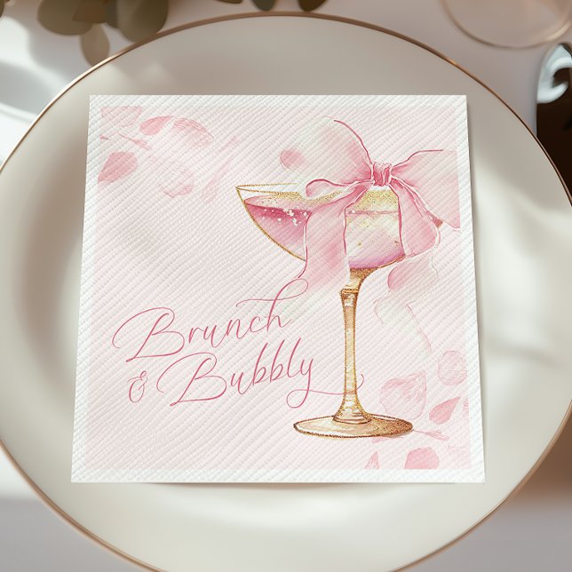 Serviette En Papier Brunch et Bubbly avec un Nœud Rose (Créateur téléchargé)