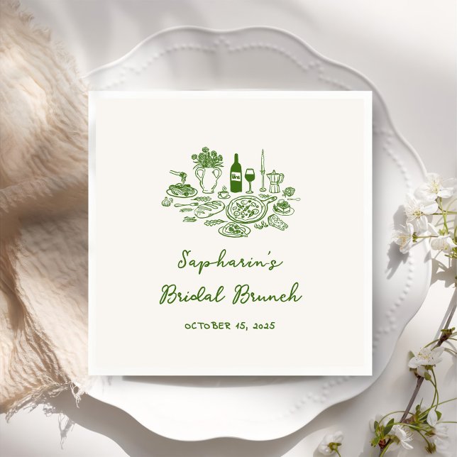 Serviette En Papier Brunch nuptial vert à main (Créateur téléchargé)
