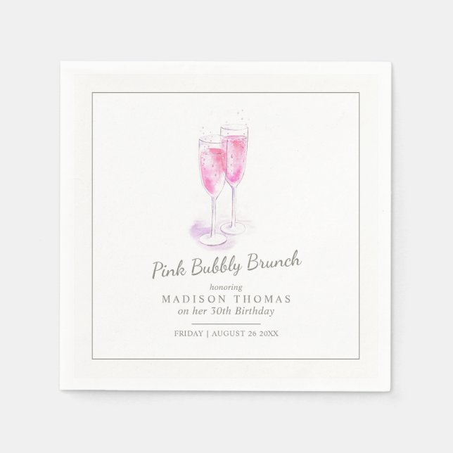 Serviette En Papier Brunch rose bulle champagne événement (Devant)