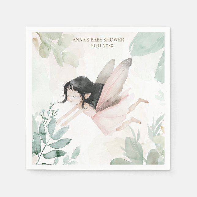 Serviette En Papier Brunette Fairy Girl Baby shower (Devant)