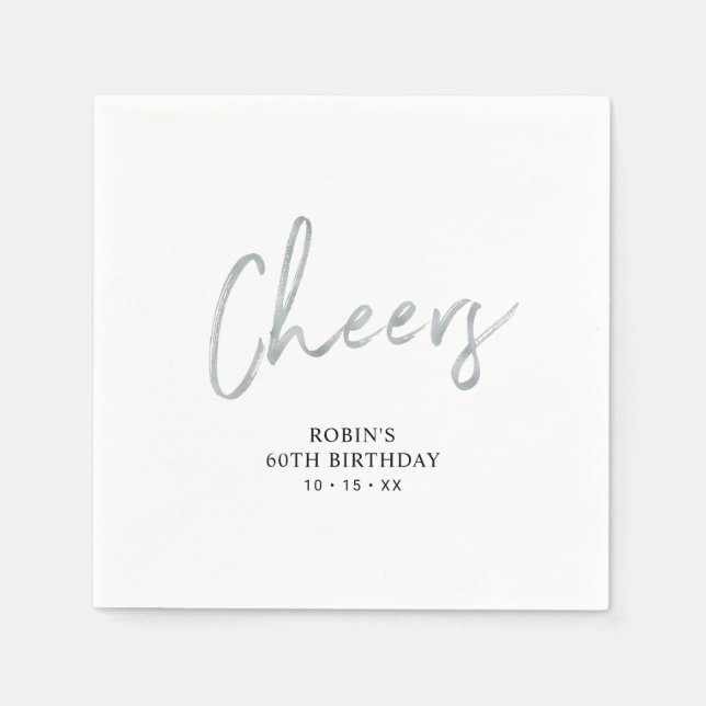 Serviette En Papier Brush en argent Script Adulte fête d'anniversaire (Devant)