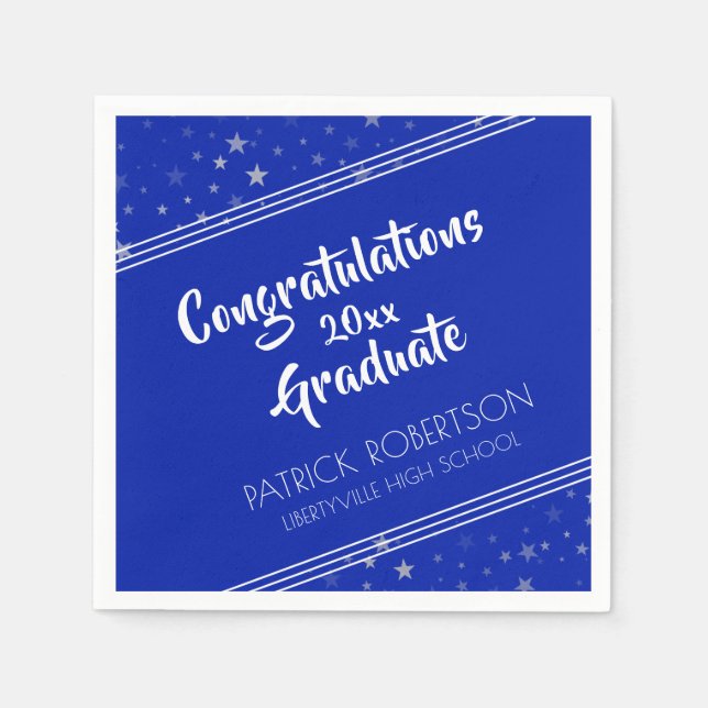 Serviette En Papier Brush Script | Bleu royal modifié | Graduation (Devant)