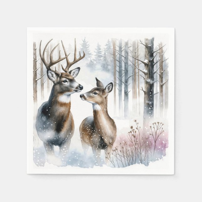 Serviette En Papier Buck and Doe In Winter Woods (Devant)