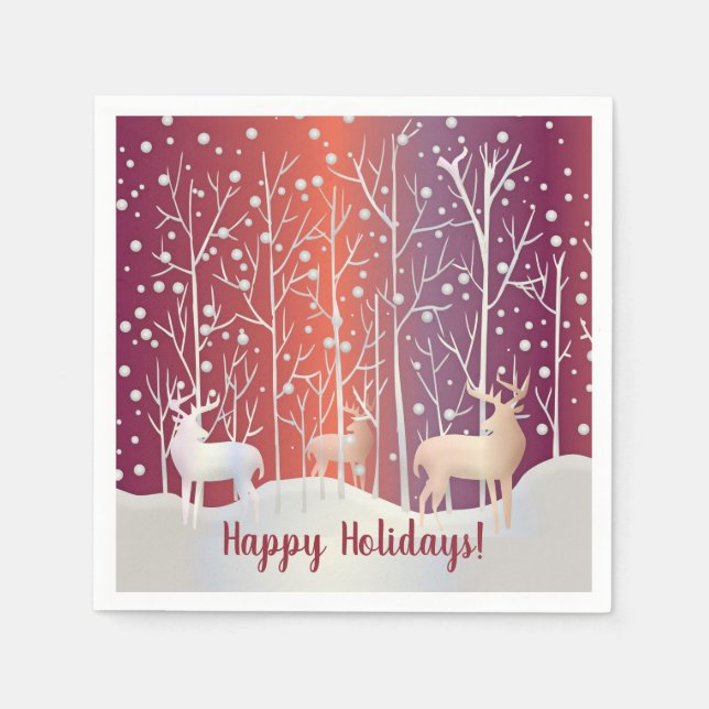 Serviette En Papier Bucks, arbres et neige Abstraits (Devant)