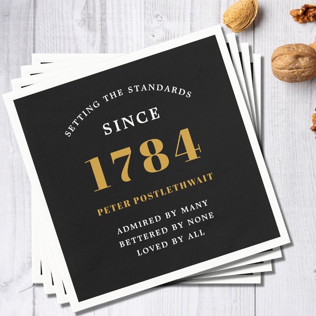 Serviette En Papier Budget Anniversaire Invitation Black Gold Chaque a (Black and gold birthday party paper napkins. Easily edited text for any birthday year or age.)