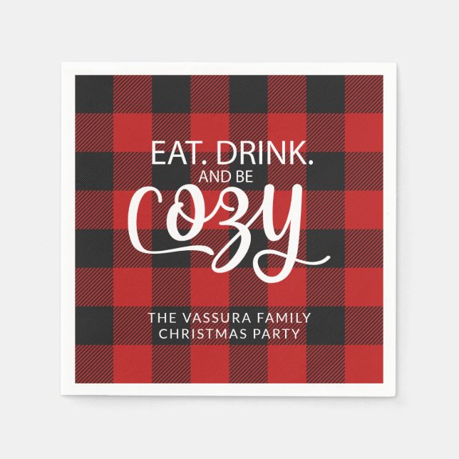 Serviette En Papier Buffalo Check Plaid Eat Boire Soit Cosy Noël (Devant)